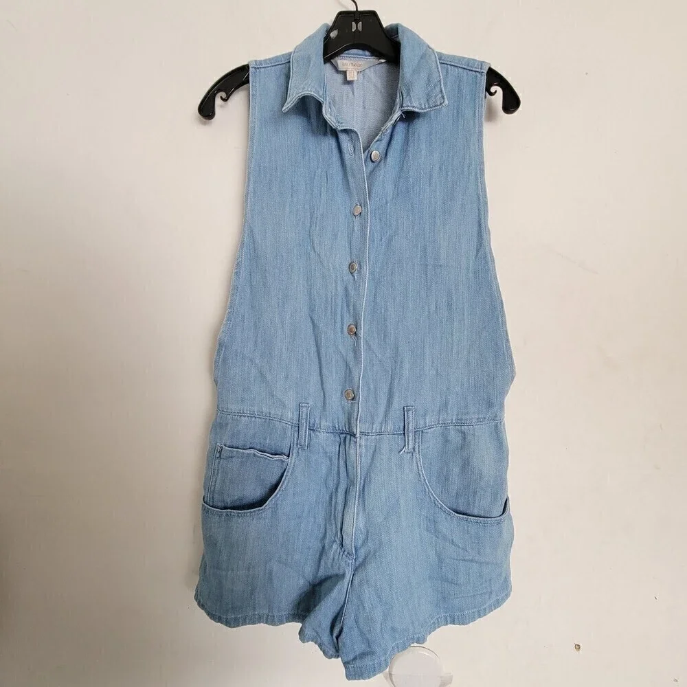 ZARA Limited Edition Sleeveless Blue Denim Romper Shorts Don't Look Back Small